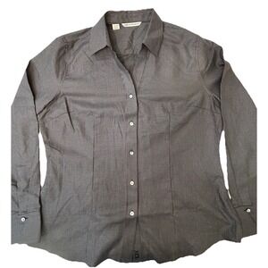 Cutter And Buck Women XL Checked Gray/black Button‎ Down Fitted Shirt Cool Cuffs